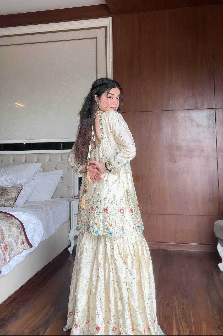 Chinon Sharara Salwar Embroidery Suits Manufacturer - MYLUXURY LANE ENTERPRISE